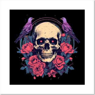 Pigeons Flower Roses Skull Posters and Art